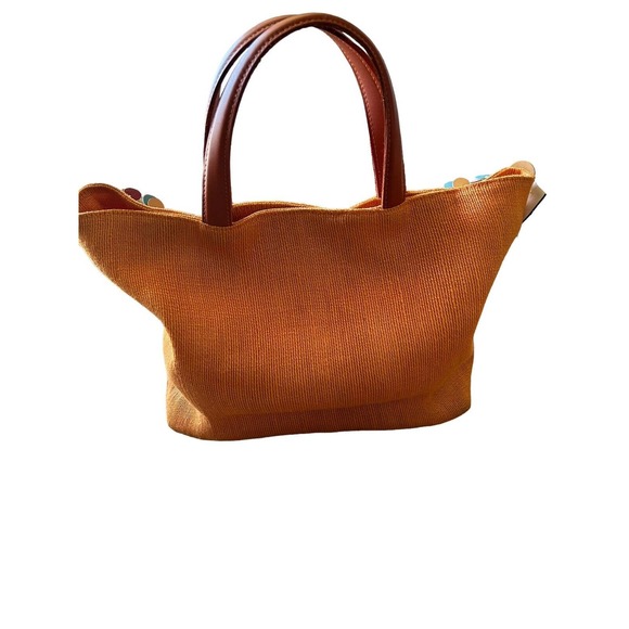 Leather and Fine‎ Jute Woven Tote Shoulder Bag Gorgeous Detail EUC - Picture 5 of 13